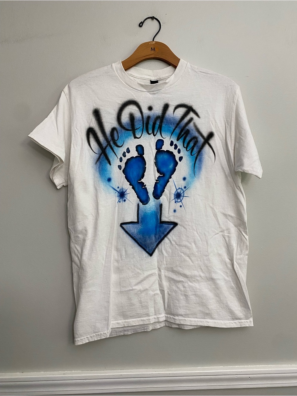 He Did That Pregnancy Funny Airbrushed T Shirt - M